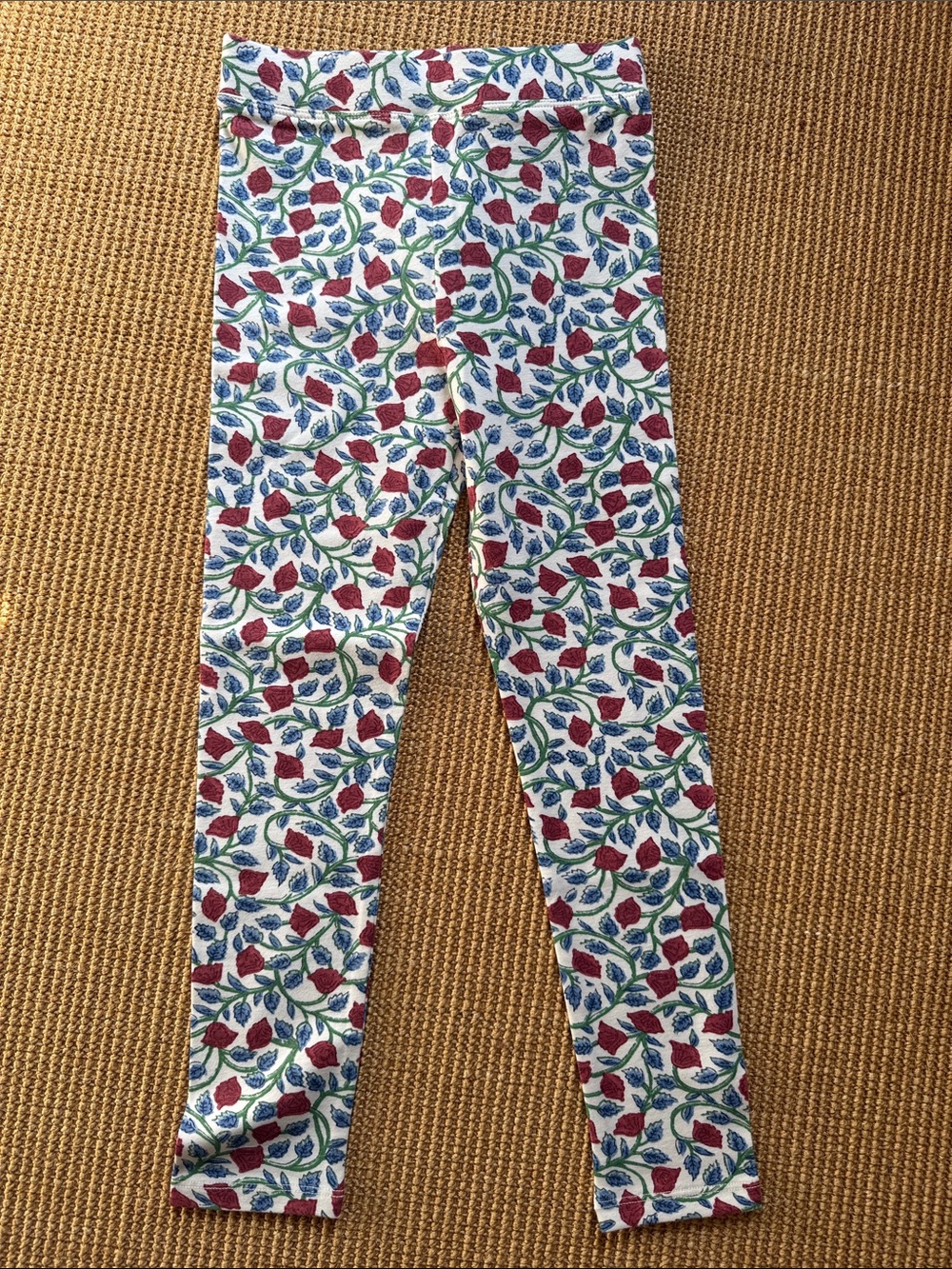Crewcuts White Leggings with Red and Blue Floral Print